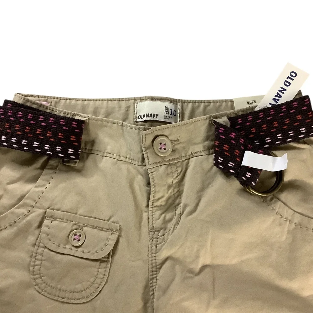 Old Navy Chino Pants Girls 10 Tan Khaki Belted School Uniform Casual Classic